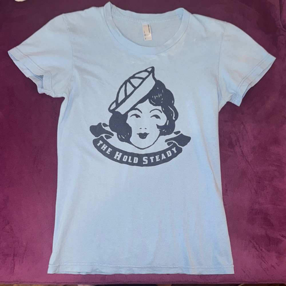 American Apparel The Hold Steady concert merch light blue Graphic T-Shirt Small - Picture 4 of 7